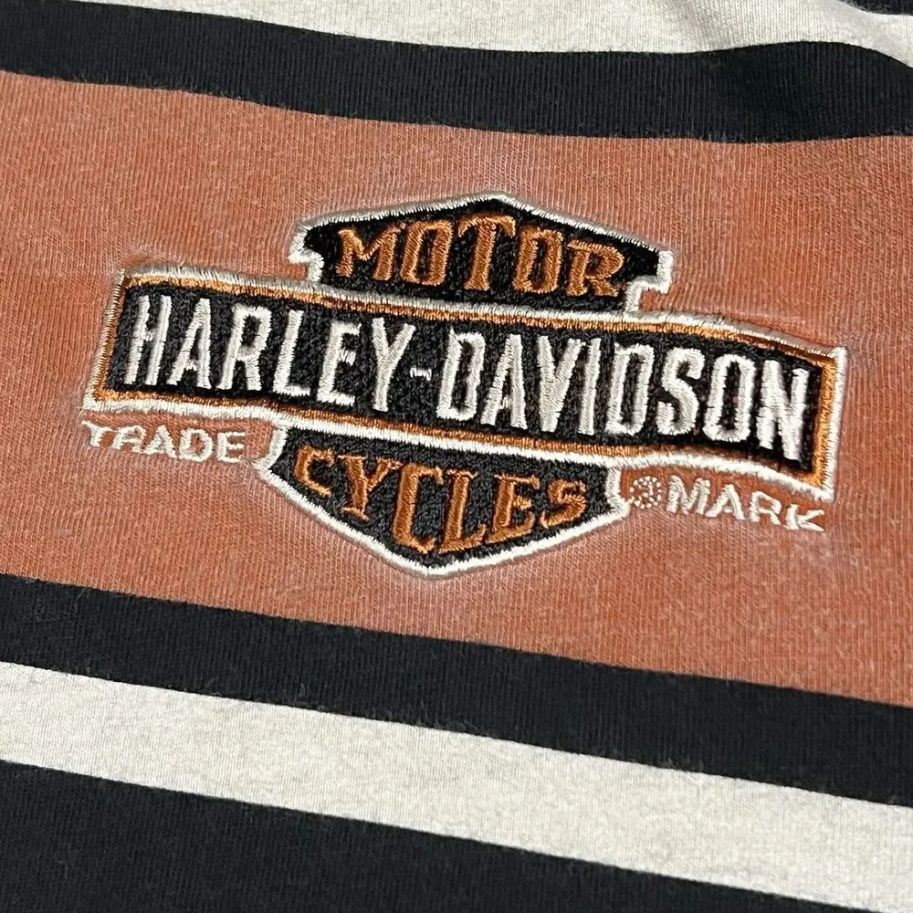 Harley-Davidson Henley Shop Shirt Mens Sz XL Mankato MN Stripe Badge Biker